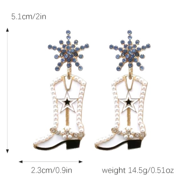 Cubic Zirconia Pearl Cowboy Boot Earrings - Picture 4 of 4